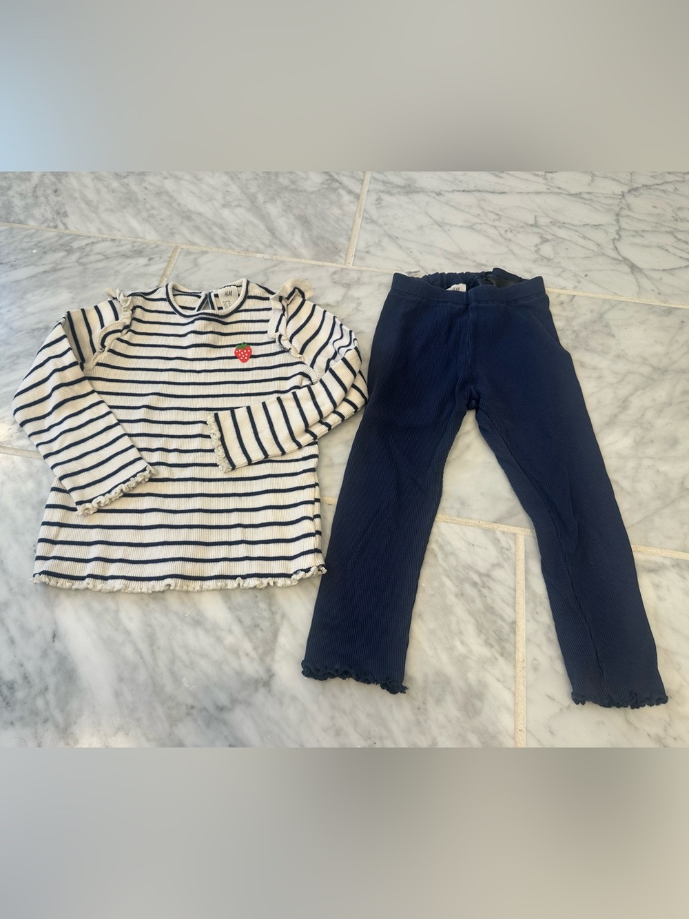 H&M Cream & Navy Striped Strawberry Top with matching leggings